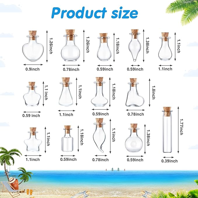 140 Pcs Mini Glass Bottles with Cork Stoppers Tiny Wishing Potion Bottles, 14 Shapes, Small Spell Apothecary Jar Vials Witchcraft Drifting Jar for Wedding Halloween Party Arts DIY Crafts-CasaMuseHome