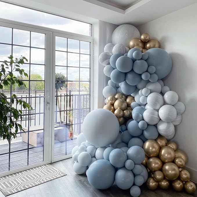 130pcs Dusty Blue Balloons Different Sizes 18" 12" 10" 5" Slate Blue Balloons for Boys Girls Baby Shower Wedding Anniversary Graduation Engagements Birthday Party Decorations-CasaMuseHome