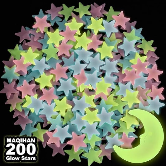 200 Glow in The Dark Stars for Ceiling - Glowing Stars and Moon Stickers Estrellas que brillan en la oscuridad para el techo de cuarto Plastic Space Galaxy Decals Bedroom Wall Decorations-CasaMuseHome