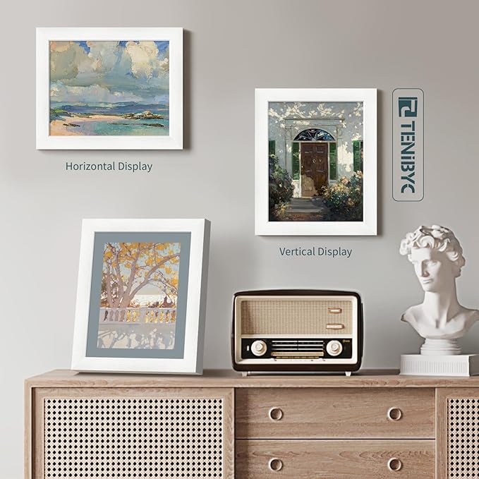 8x10 Picture Frame Set - 3 Pack, Textured White Solid Wood, HD Tempered Glass, Gallery Photo Frame, Table or Wall Display-CasaMuseHome