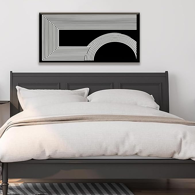 Abstract Wall Art Modern Canvas Art Wall Decor Minimalist Wall Art Geometric Line Canvas Artwork Print Paintings Black And White Wall Art Modern Picture For Bedroom Art Office Home Wall Decor 20"X 40"-CasaMuseHome