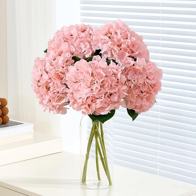 8Pcs Blush Fake Flowers Silk Hydrangea Artificial Flowers Bouquets Faux Hydrangea Stems for Home Table Centerpieces Wedding Party Decoration-CasaMuseHome