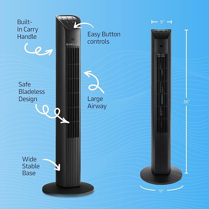 36” Oscillating Tower Fan, 3 Speed Portable Fan Tower With Remote Control, Quiet Operating Floor Fan for Bedroom with 7.5 Hr Auto Off Timer, Modern Design Room Cooling Fan For Home & Office-CasaMuseHome