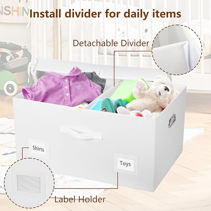 75 Quarts Extra Large Decorative Storage Bins with Lids, 1 Pack White Collapsible Storage Bins with Lids, Stackable Storage Bins Decorative Box Storage With Lid Extra Large-CasaMuseHome