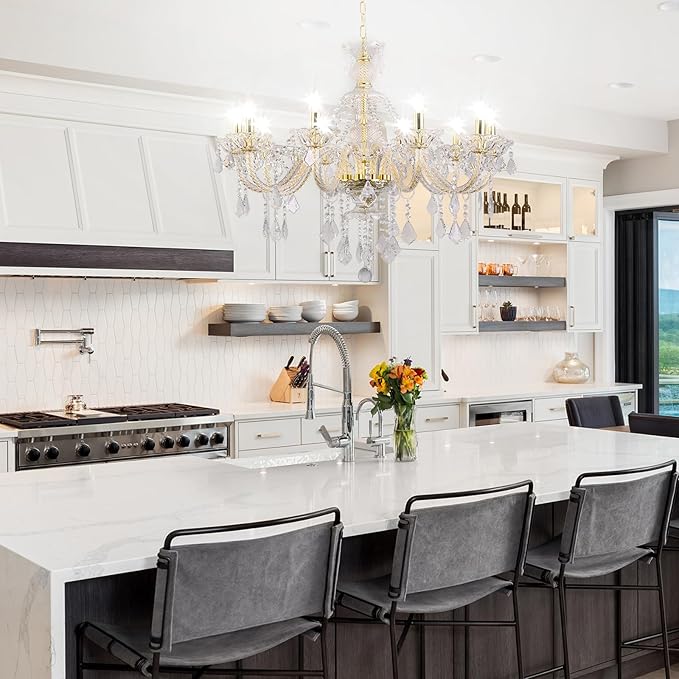 10-Light Crystal Chandelier Clear K9 Crystal Luxury Ceiling Light Fixture Flush Mount Pendant Lighting for Living Room Dining Room Bedroom Kitchen Hallway Entryway-CasaMuseHome