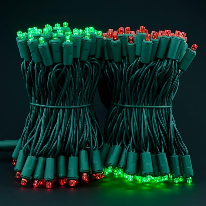 200 Count Red Green Wide Angle LED Christmas Lights, 66 ft Green Wire UL Certified Commercial Grade 5mm Holiday String Light Set (Red & Green)-CasaMuseHome