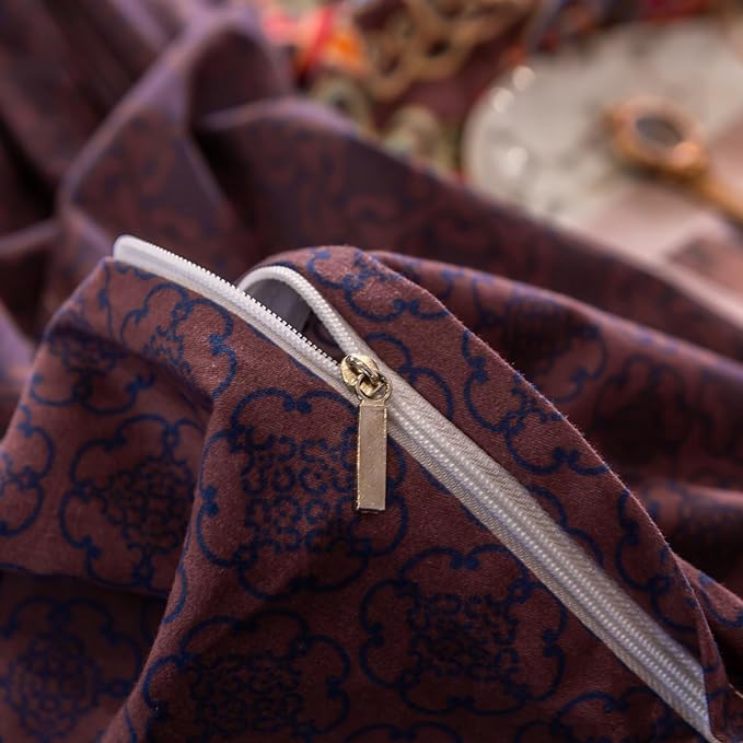 ABREEZE Bohemian Duvet Cover Set Colorful Brown Boho Retro Bedding Set Damask Paisley Cotton Duvet Cover Tribal Reversible Bedding Exotic Style Comforter Cover 3-Piece Queen-CasaMuseHome