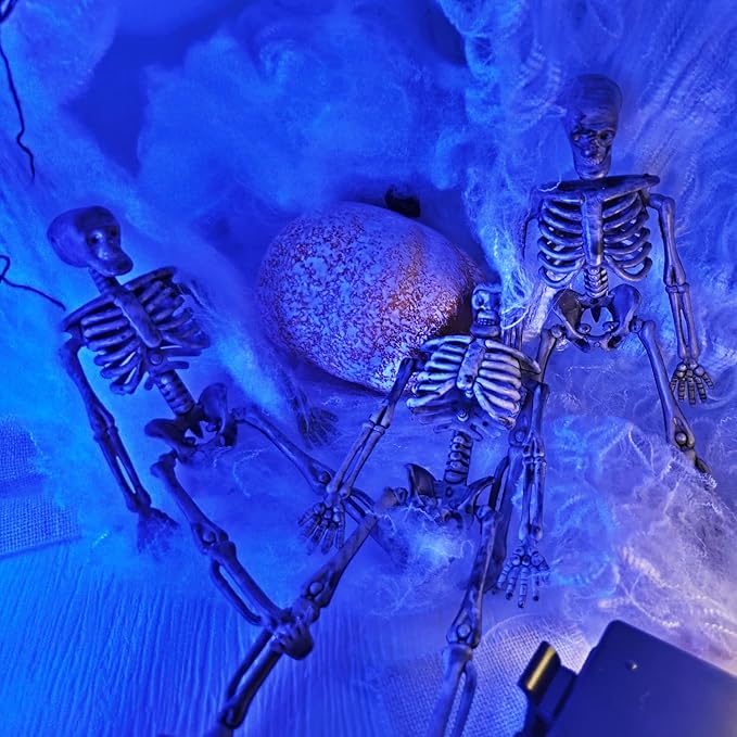 24 Pcs mini skeleton halloween decoration With hemp rope，6”small plastic posable halloween tiny skeleton figurines decor for Halloween Indoor Outdoor Graveyard Decor Haunted House Party Favors-CasaMuseHome