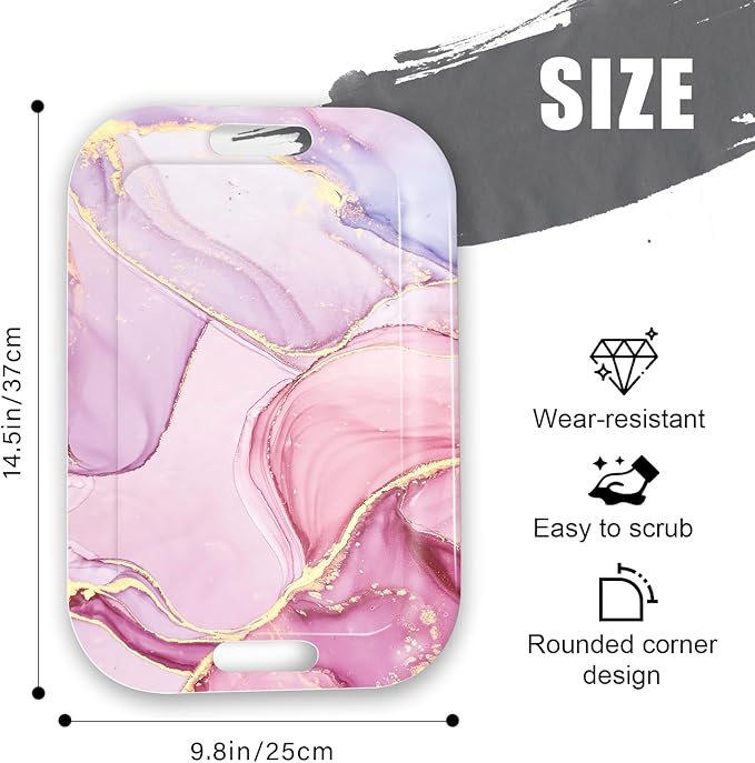 Serving Trays with Handles, 14.5 x 9.8 inch Rectangular Plastic Tray for Restaurant, Kitchen, Painting of Pink and Gold Marble-CasaMuseHome