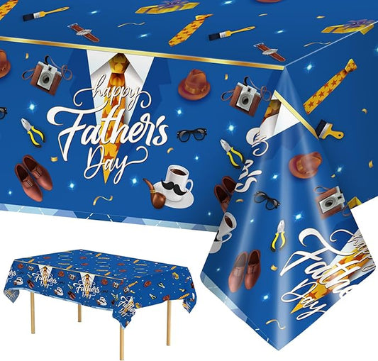 2 Pack Fathers Day Tablecloth - Happy Father's Day Table Cloth, Plastic Disposable Rectangle Blue Father Day Table Cover for Fathers Day Decorations Party Decor Supplies Favors,108 x 54 Inch-CasaMuseHome