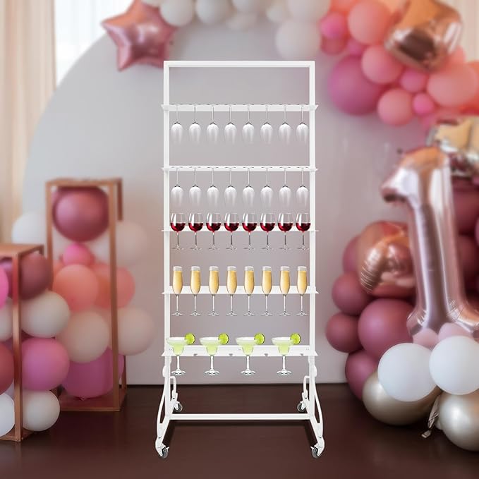 40 Slots Champagne Holder Stand for Party, Wine Glass Display Wall Holder, Stable Wine Glass Stemware Rack for Bar, Wedding, Party (White)-CasaMuseHome