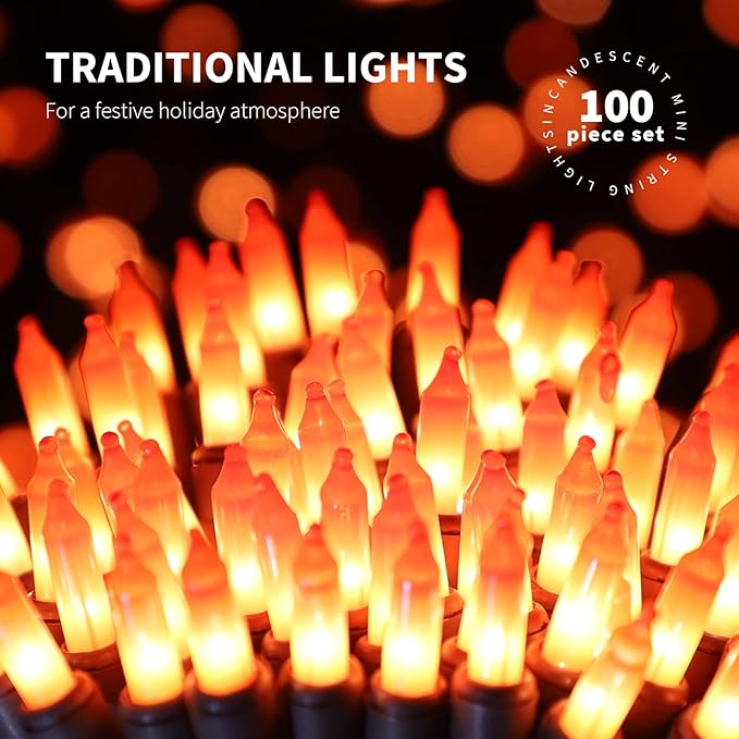 100LIGHTS Orange Extra-Bright with End Connectors Halloween Decorative Lights 5.98m UL Certified Mini String Light Set Waterproof for Halloween Home Garden Christmas Tree Party Patio Wedding-CasaMuseHome