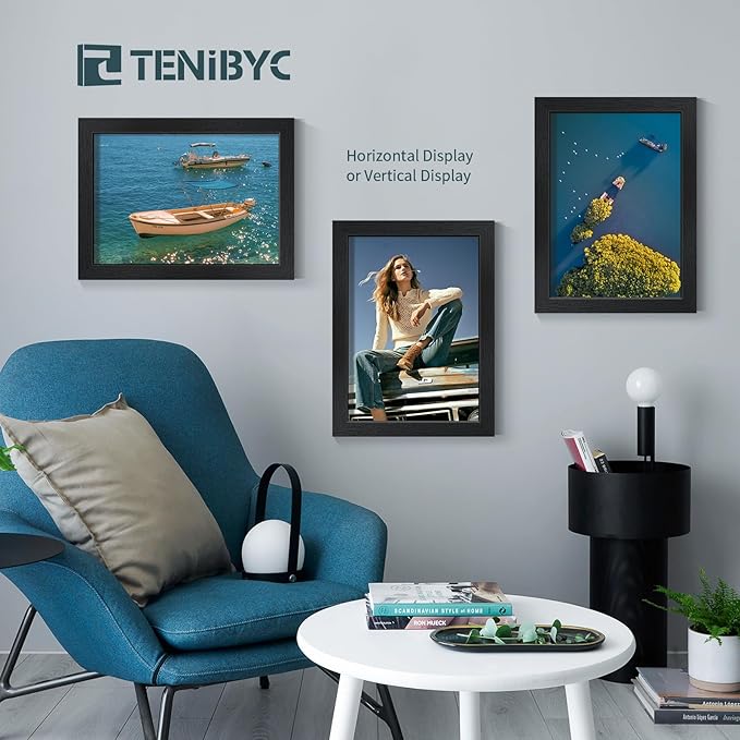 12x16 Picture Frame 3 pk - Textured Black Wood, HD Tempered Glass, Wall Gallery Picture Photo Frame-CasaMuseHome