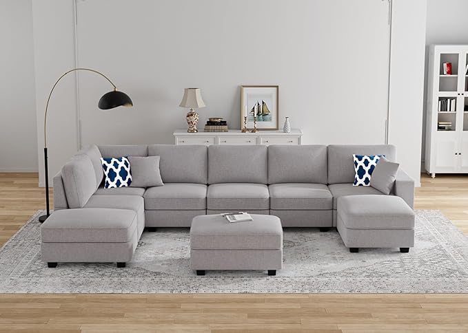 L Lengend Vansen Modular Sectional Sofa U Shaped Couch with Ottoman Modern Reversible Corner Sectional Couch for Living Room (Light Grey, U Shaped Sofa-4)-CasaMuseHome