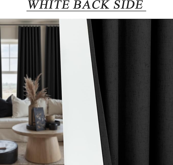 102 Inch Curtains Black Out Linen Blackout Curtains for Bedroom Aesthetic 2 Panel Long Drapes Large Window Sun Light Blocker Custom Made Size Thermal Insulated Curtains for Living Room 52x102 Length-CasaMuseHome