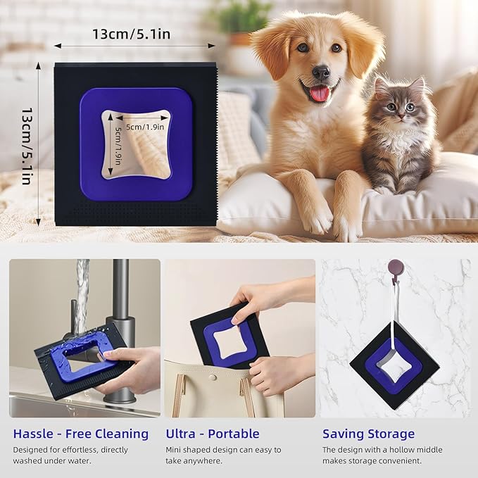 3 in 1 Mini Pet Hair Removal Tool, Dog and Cat Square Hair Remover for Car Detailing Supplies, Clothes, Couch and Carpet, Fur Cleaning Supplies for Furniture-Ergonomic and Anti-Slip, Mini Pet Supplies-CasaMuseHome