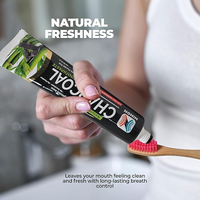 Activated Charcoal Whitening Toothpaste, Fluoride-Free, Enamel-Safe, Natural Mint Flavor, 6.5oz Tube for Stain Removal and Fresh Breath Pack of 1-CasaMuseHome