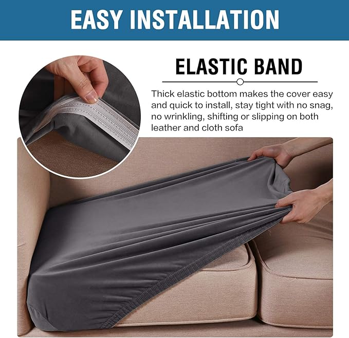 H.VERSAILTEX Velvet Stretch Couch Cushion Cover Plush Cushion Slipcover for Chair Cushion Furniture Protector Seat Cushion Sofa Cover (1 Piece Armchair Cushion Covers, Grey)-CasaMuseHome