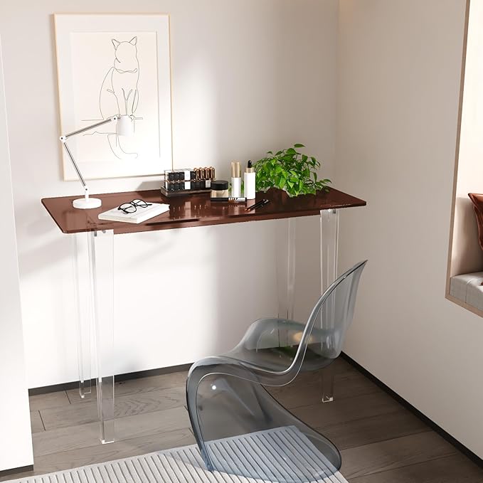 Acrylic Desk, Modern Study Table for Home Office - Extended Surface Multi-Purpose Console & Entryway Table, Sturdy Lightweight Design (42.5-inch, Yellowtea)-CasaMuseHome