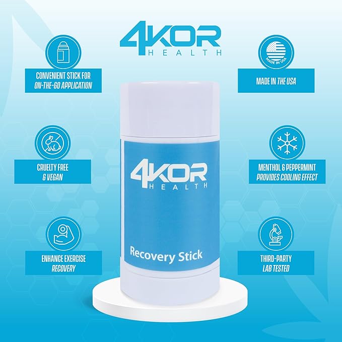 4KOR Recovery Stick - Natural Muscle Balm | Hemp Infused | for Muscles, Joints, Post-Workout | Features a Cooling & Warming Sensation | Portable & Non-Greasy Twist-Up Balms - 1 oz.-CasaMuseHome