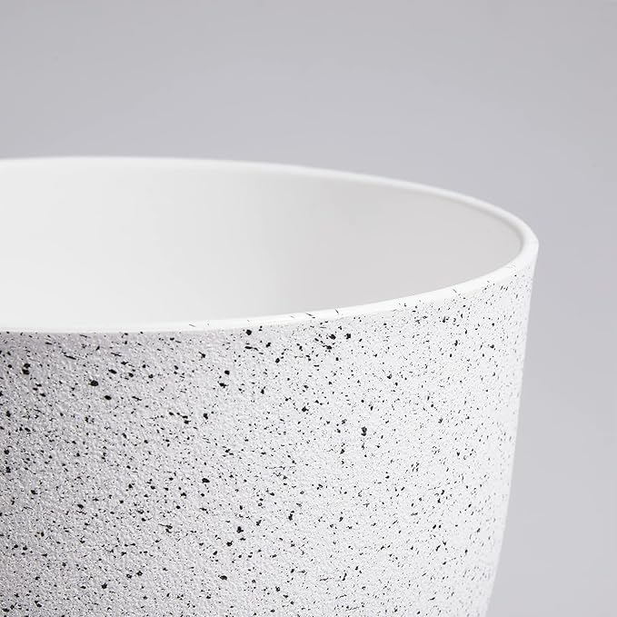 9/8/7.5 inch Flower Pots, Set of 3 Modern Decorative Plastic Planters with Drainage Holes and Saucers for Garden House Plants, Plant Pots for Indoor Outdoor Plants, Speckled White-CasaMuseHome