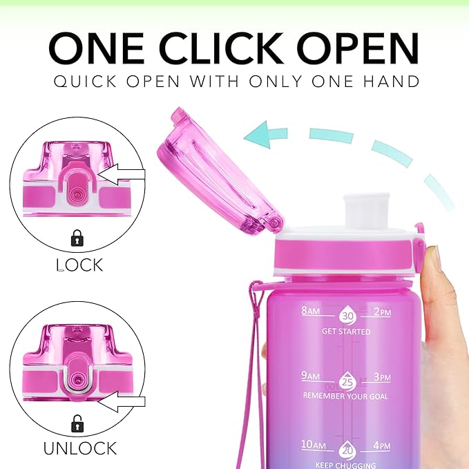 32oz Motivational Water Bottles with Time Marker & Fruit Strainer, Transparent Gradient Color Water Bottle with Times to Drink, Leakproof & BPA Free, Reusable Bottle with Strap (No Straw)-CasaMuseHome