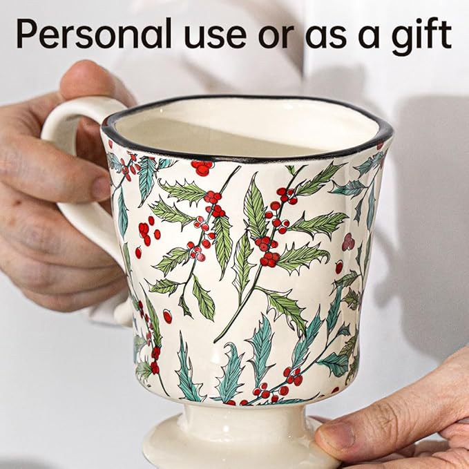 360ml -12.17oz Painted Cherry Fruit Ceramic Mug - Cute irish Coffee Glasses for Latte, Espresso - Gift for Women, Dishwasher Safe-CasaMuseHome