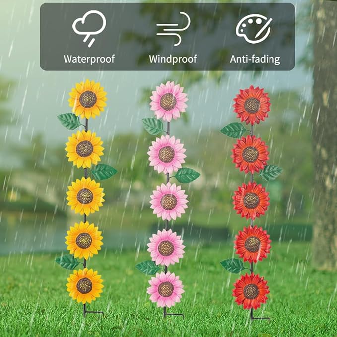 3 Pack Sunflowers Garden Stakes Decor,Metal Yard Art Decorative Garden Stakes,Metal Flowers Spring Garden Decor for Outside,Landscape,Patio(22.6 * 4.7IN)-CasaMuseHome
