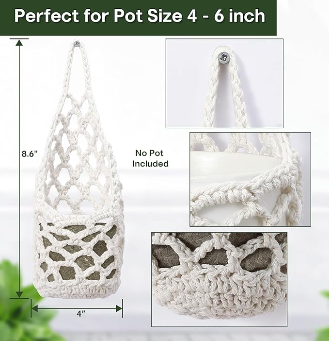 4PK Wall Planters for Indoor Plants, Macrame Plant Hanger | Wall Planter, Plant Hanger, Hanging Planter (2 Large + 2 Small)-CasaMuseHome