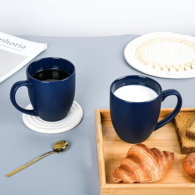 16oz Coffee Mugs Set of 6, Large Ceramic Modern Coffee Mugs With Handle For Tea,Latte,Cappuccino,Cocoa. Dishwasher.Microwave Safe (Matte Blue)-CasaMuseHome