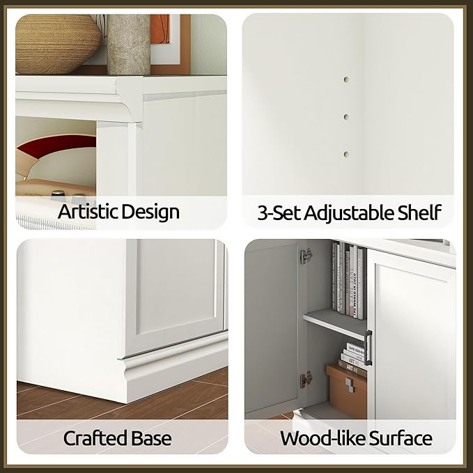 70 Inch Tall Bookcase with Doors, Library Office Bookshelf with Adjustable Shelves, Floor Standing Storage Cabinet for Bedroom Living Room Organizer with Anti Tipping Kit, Soft White Finish-CasaMuseHome