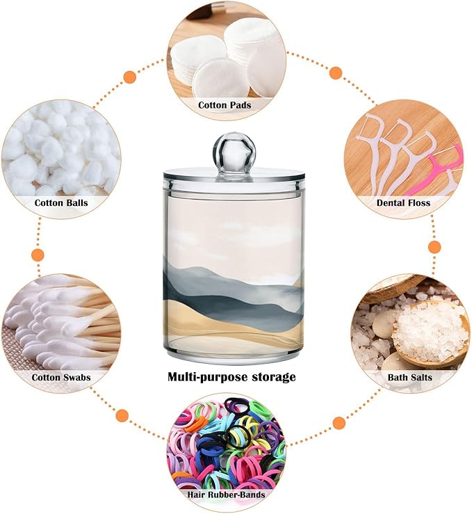 2 Pack Qtip Holder Organizer Dispenser Marble Mountain Bathroom Storage Canister Cotton Ball Holder Container for Cotton Pads/Swabs/Floss-CasaMuseHome