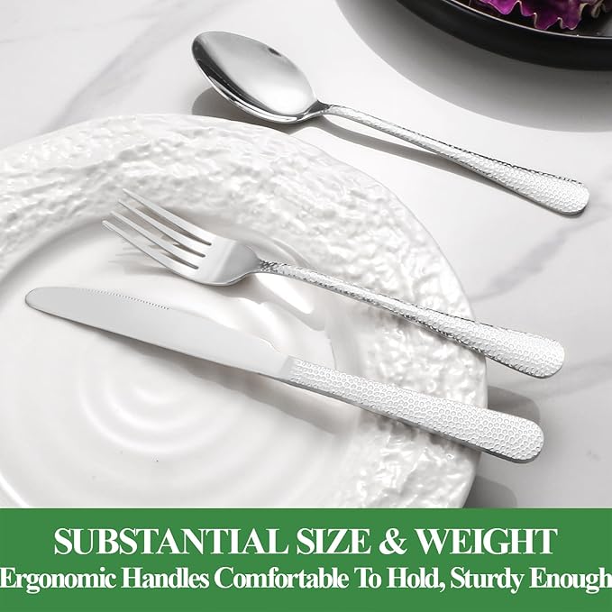 20 Pcs Silverware Set for 4 with Hammered Design, Food Grade Stainless Steel Flatware Set, Eating Utensils Sets Include Fork/Knife/Spoon, Reusable Cutlery Set, Dishwasher Safe-CasaMuseHome