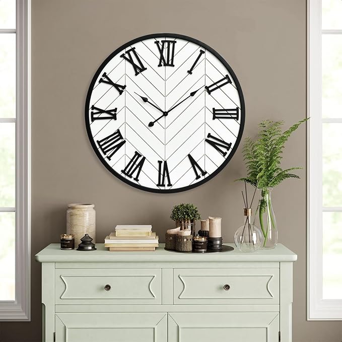 30 Inch Large Wall Clock Farmhouse Style - White Silent Non-Ticking Rustic Decor for Living Room, Kitchen, Bedroom-CasaMuseHome