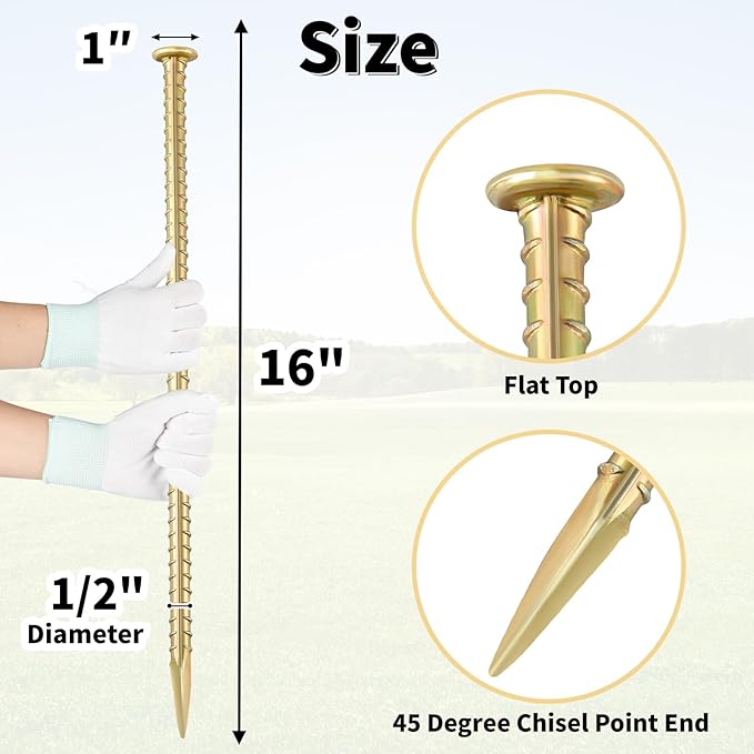 16 Inch Rebar Stakes 1/2 Inch Diameter Galvanized Steel Ground Anchors Heavy Duty Anchoring Spikes for Speed Bump, Parking Curb and Tent (10 Pack)-CasaMuseHome