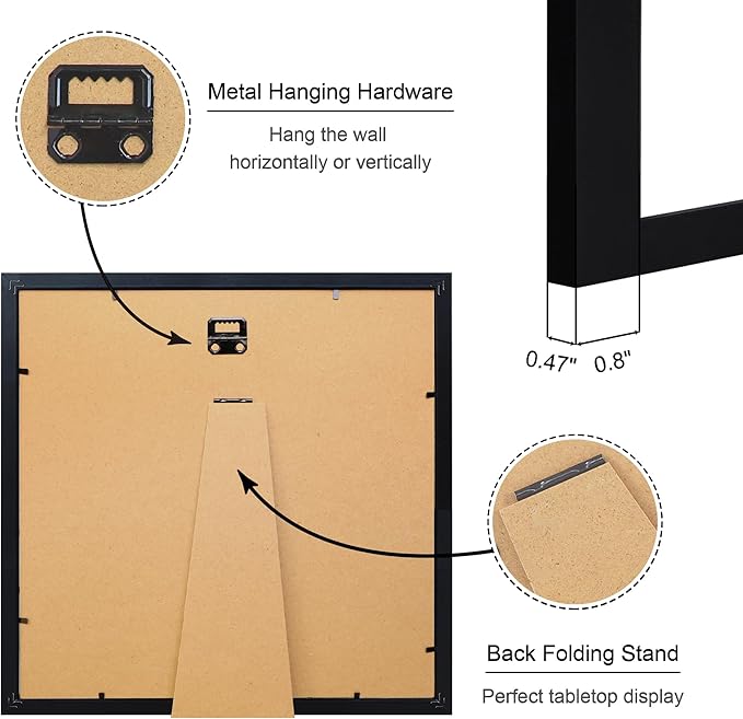 12x12 Picture Frame Set of 4, 12 x 12 Wood Photo Frames with Mat for 10x10 or 30x30cm Diamond Painting Art, Wooden Frame with Real Glass Cover for Wall and Tabletop Display,Black-CasaMuseHome