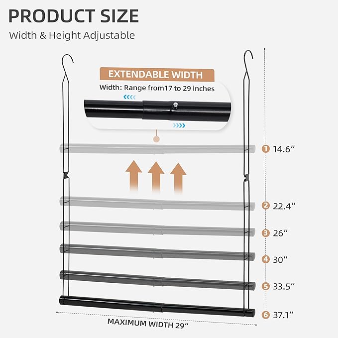 STORAGE MANIAC Hanging Closet Rod, Adjustable Width and Height Closet Hanging Organizer, Space-Saving Clothes Hanging Bar, Closet Extender Hanging Rod Double Closet Hanging Rod, 2 Pack Black-CasaMuseHome