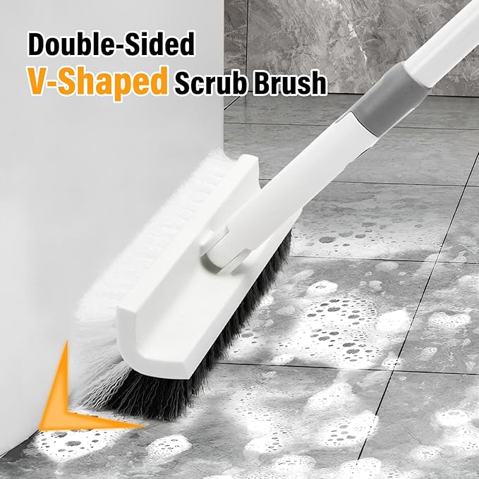 Scrub Brush Floor Brush with Long Handle,Double-Sided V-Shaped Scrub Brush，Shower Floor Scrubber for Cleaning, Tile Scrub Brush with Stiff Bristles, 52'-CasaMuseHome