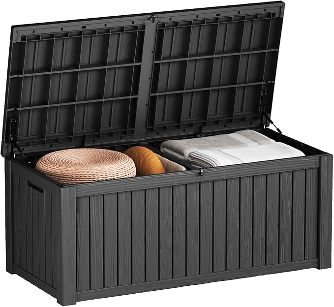 150 Gallon Outdoor Storage Cabinet, Large Outdoor Storage Box for Patio Furniture Covers, Cushion Pillows, Waterproof Deck Box with Lockable Lid for Garden Tools, Pool Accessories, Black-CasaMuseHome