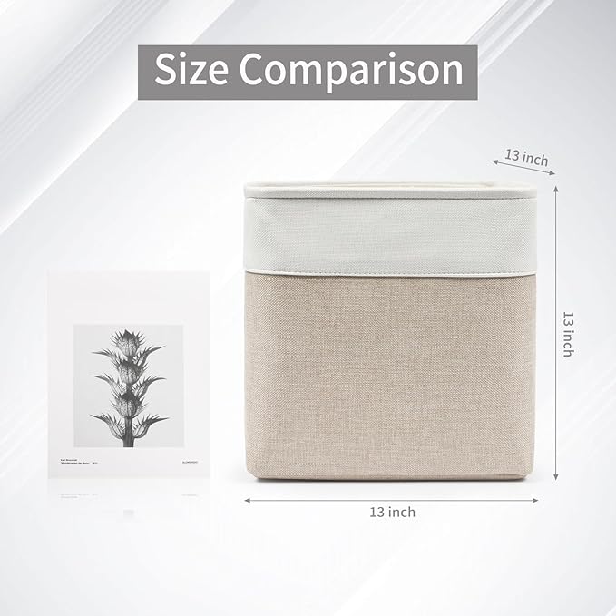 13x13 Cube Storage Bins, Collapsible Fabric Storage Box, 4 Pack Closet Baskets with Handles for Organizing, Shelf, Toys, Clothes, Home, Office, Nursery (Beige&White)-CasaMuseHome