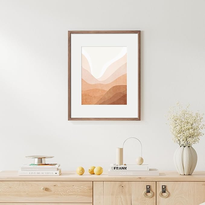 16x20 Picture Frame Set of 4 Natural Solid Walnut Photo Frames with 11x14 Removable Mat Wall Hanging Large Handcrafted Frame with HD Plexiglass Wall and Tabletop Display Large Poster Frame-CasaMuseHome