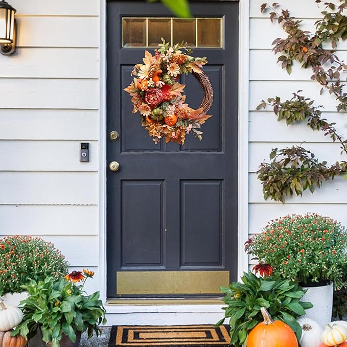 20Inch Fall Wreaths for Front Door,Fall Decorations for Home,Autumn Wreaths with Pumpkin Peony Sunflowers Berry Wreaths,Fall Door Wreath for Thanksgiving Halloween Farmhouse Home Outdoor Indoor Decor-CasaMuseHome