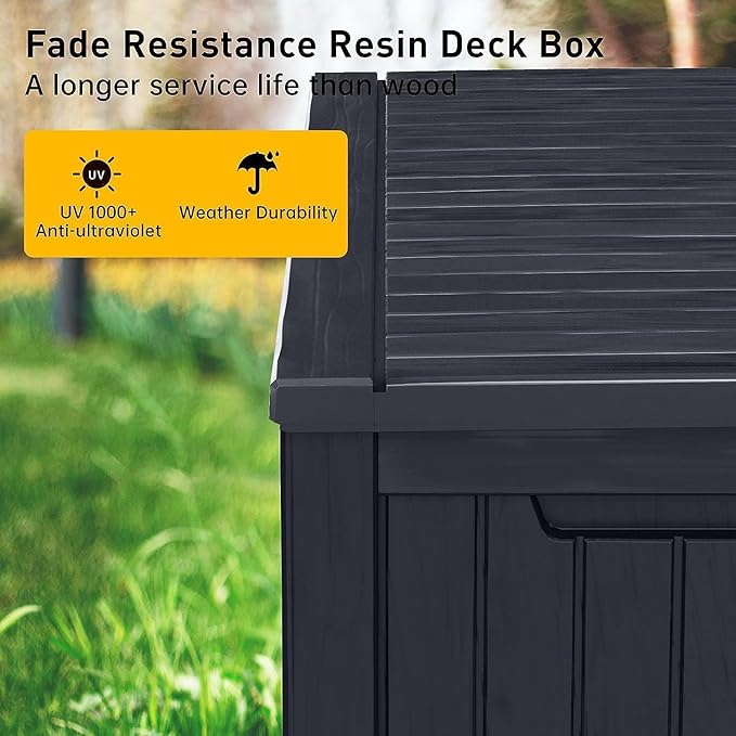 182 Gallon Deck Box Waterproof, UV Resistant Resin Outdoor Storage Box with Hydraulic Rod, Lockable Design and Enhanced Durability for Patio, Garden, and Poolside Use-CasaMuseHome