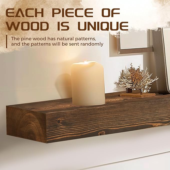 60x8x3 Fireplace Mantel - Solid Rustic Wood - Wall Mounted Floating Shelf with Invisible Heavy Duty Steel Bracket (Weathered Brown)-CasaMuseHome