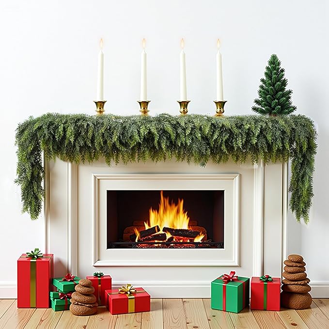 6 ft Christmas Garland, Cedar Garland, Real Touch Cypress Garlands, Green Artificial Greenery Garland for Mantel Indoor Outdoor Christmas Decorations-CasaMuseHome