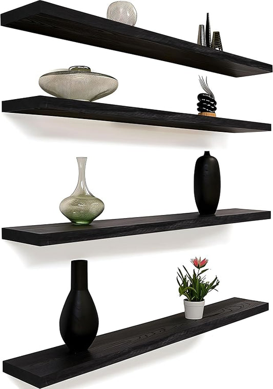 48 Inch Floating Shelves for Wall Rustic Black Wood Wall Shelves for Bedroom Set of 4-CasaMuseHome