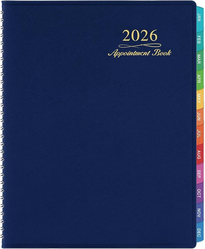 2026 Appointment Book/Planner - Weekly Appointment Book 2026, January - December 2026, 8.26"x 11.4", Daily/Hourly Planner with Tabs, 15 Minutes, Wirebound - Blue-CasaMuseHome