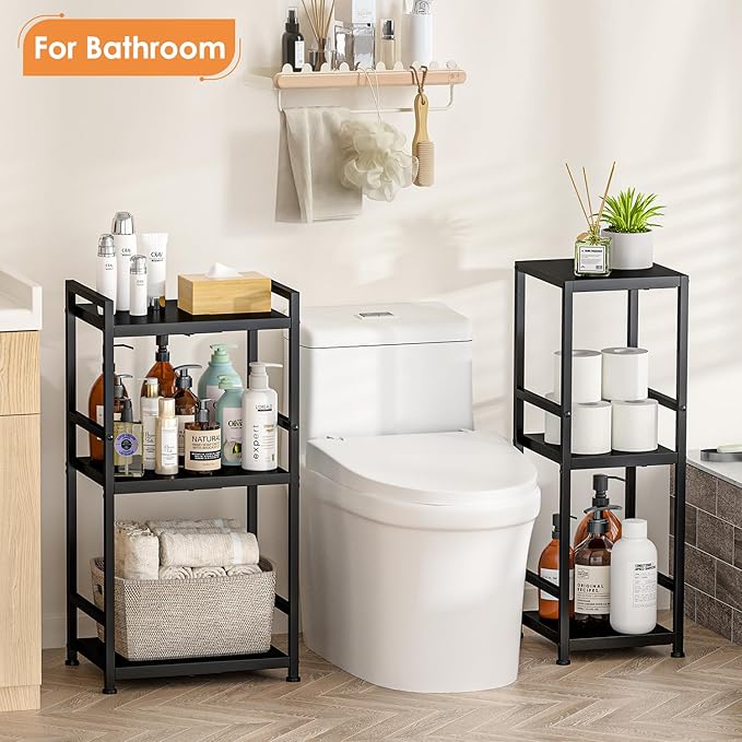 3-Tier Expandable Storage Shelves, 110LBS Heavy Duty Metal Shelving Unit, Adjustable Laundry Room Organization and Storage Shelf Rack,Ideal Narrow Bathroom Kitchen Laundry Room Organizer,Free-Standing-CasaMuseHome