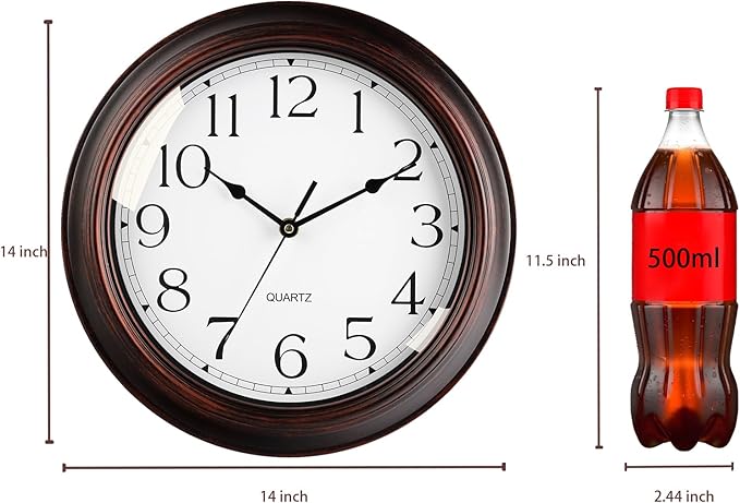 14 Inch Wall Clocks Battery Operated Silent Non-Ticking Wall Clock Vintage Retro Rustic Style Decorative for Living Room Kitchen Farmhouse (Bronze)-CasaMuseHome