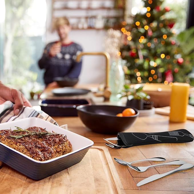 7 Pieces Bariatric Eating Portion Control Flatware Bariatric Management Silverware Serving Spoons Forks Knives Stainless Steel Weight Loss Utensils with Fabric Storage Bag-CasaMuseHome